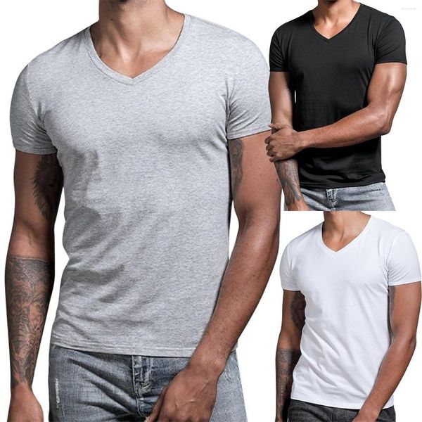 Magliette da uomo a maniche lunghe sotto la maglietta corta in cotone solido premium con scollo a V per uomini alti
