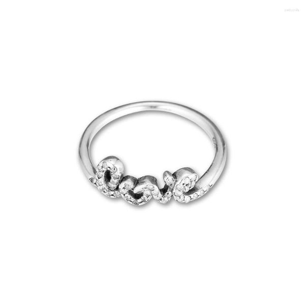 Cluster-Ringe, authentischer 925er-Sterlingsilber, Signatur der Liebe, klarer CZ-Ring für Frauen, Geschenk, Hochzeitsschmuck, Sterling-Silber-Schmuck