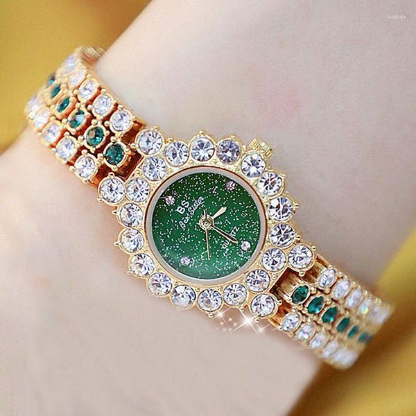 Нарученные часы полные бриллианты Женщины Звездные Скай Цветочный циферблат Кварц часы роскошные браслет с роскошными танцами подарки Zegarek Damski