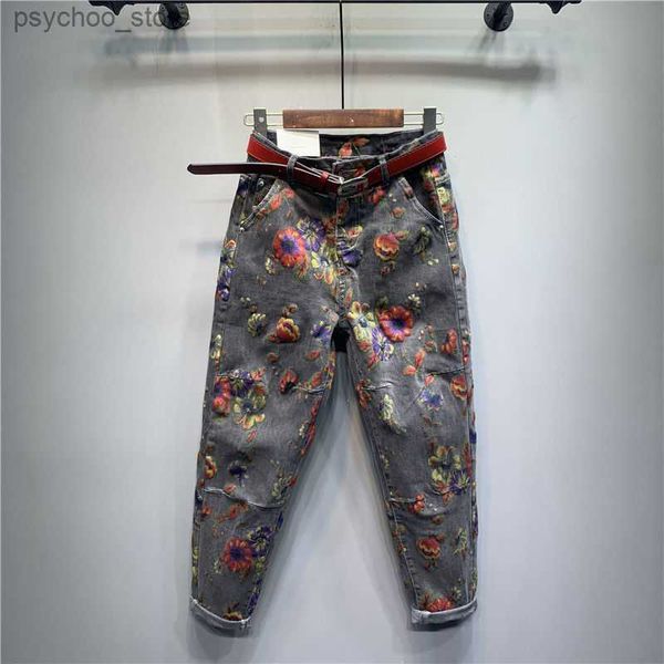 Jeans da donna Primavera Autunno Stile etnico europeo Jeans stampati oversize Pantaloni Harem allentati alla caviglia retrò Pantaloni denim alla moda Q230901