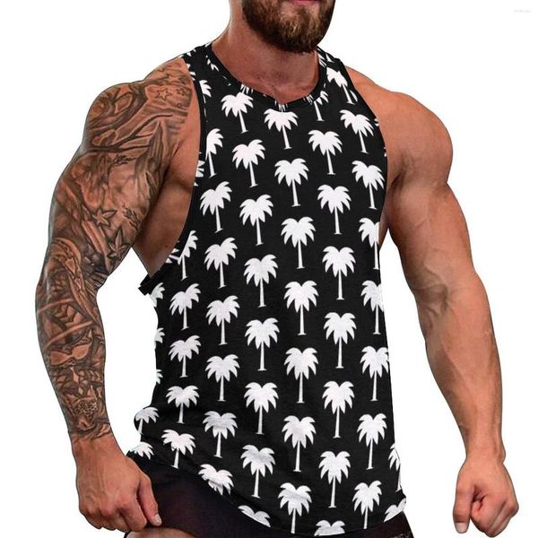 Herren-Tanktops, tropische Palmen-Oberteile, schwarz-weißes Workout-Oversize-Sommer-Trendy-Custom-Sleeveless-Shirts für Herren