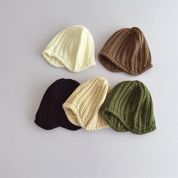 Berretti in stile giapponese per bambini cappello con ago spesso 2023 autunno/inverno solido vintage protezione per le orecchie corta lavorata a maglia calda per bambini 47-52