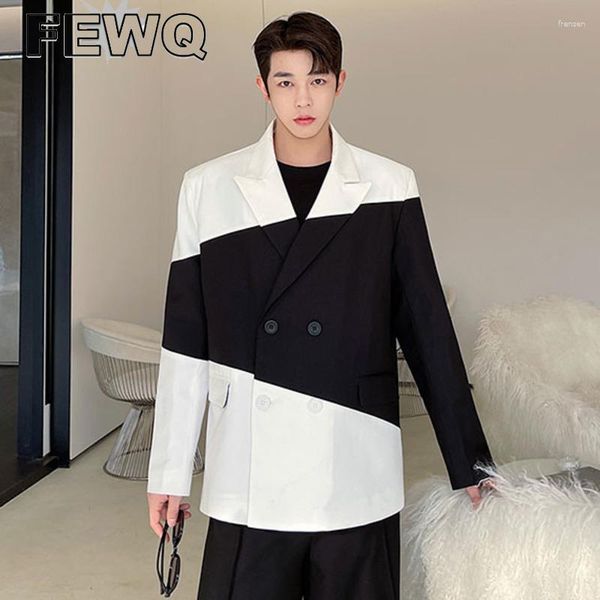 Ternos masculinos Fewq costura cor lapela terno jaquetas moda coreana blazer masculino casacos nicho design outono 2023 elegante topos 24d1138