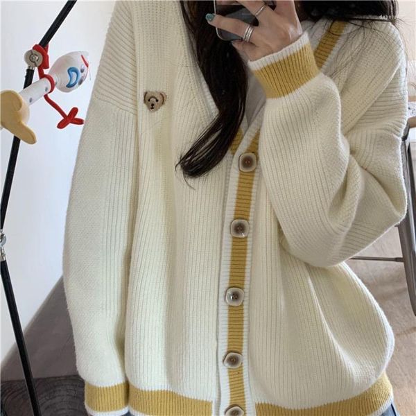 Maglieria da donna Kawaii Harajuku ricamo cartone animato adorabile dolce stile coreano maglione tutto-fiammifero cappotto ragazza chic scollo a V cardigan da donna per studenti