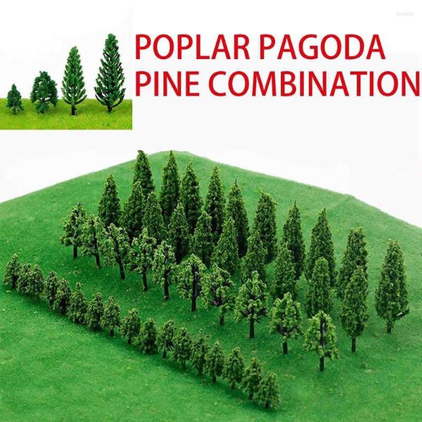 Figurine decorative 50 pezzi modelli di alberi in plastica treno edificio ferroviario modello verde paesaggi in miniatura fai da te paesaggio albero misto