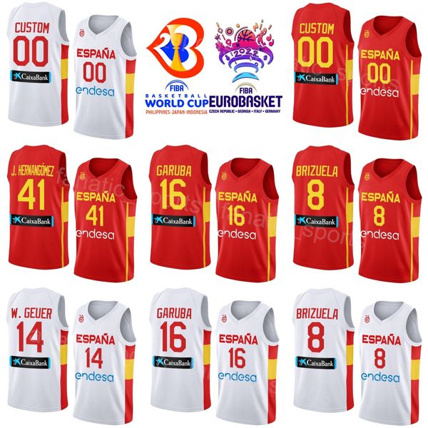 Stampa Espana Basket Spagna 21 Maglie Alex Abrines 9 Ricky Rubio 13 Marc Gasol 4 Pau Gasol 16 USMAN GARUBA 4 ALBERTO DIAZ 8 Dario Brizuela Coppa del mondo 2023 Rosso Bianco