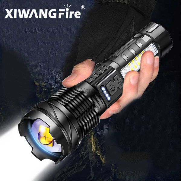 Факелы XHP50 и COB Sond Light Light Postlight Portable USB C Перезаряжаемая яркая бытовая светодиодная лампа встроенная батарея с мощным дисплеем HKD230902