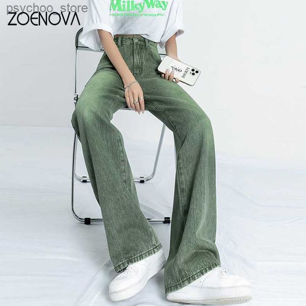 Jeans femininos Zoenova baggy jeans mulher verde 2022 vintage streetwear y2k moda coreana jean denim calças reta perna larga feminina macacão q230901