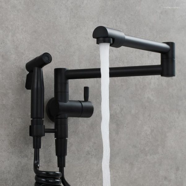 Mutfak muslukları lavabo musluk pirinç tek soğuk çift sap sprey tabanca duvar monte döner katlanabilir balkon paspas havuzu musluk siyah