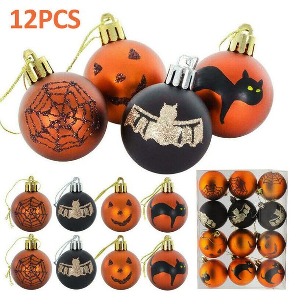 Objetos decorativos estatuetas 12pcs mini árvore de Halloween Baubles brilhantes 6cm decoração de festa ornamentos bola de plástico suprimentos para casa 230901