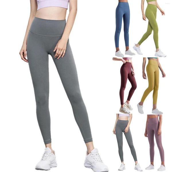 Pantaloni sportivi da donna Yoga tinta unita taglio 1 pezzo con tasca interna tasche con staffa da palestra spandex