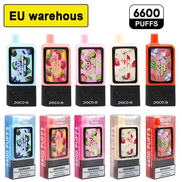 Электронная сигарета Poco TV 6600 Предварительно заполненный набор Pod Puffs Onsosable Vape Eu Warehouse Vape Печка Печка перезаряжаемая сетчатая катушка 16 мл 10 Flaovrs Устройство