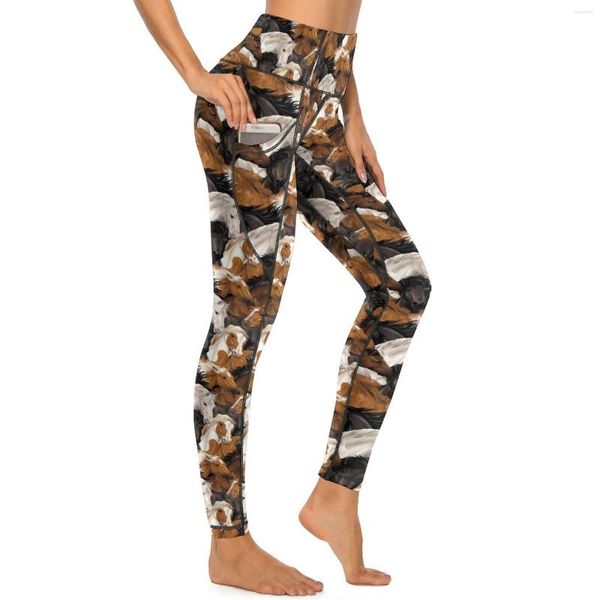 Leggings da donna Vintage Horse Art Pantaloni da yoga a vita alta con animali sexy Leggins elasticizzati casual Collant sportivi da palestra con grafica femminile