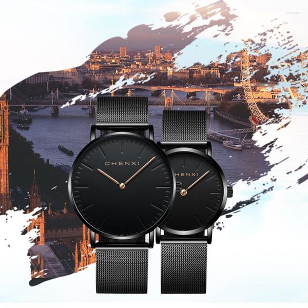 Orologi da polso Orologio Amanti della moda Donna Uomo Orologio da polso al quarzo Cinturino in maglia casual nero Orologi ultra sottili