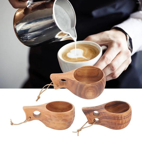 Caffettiere 220ML Tazza di Gomma Manico in Legno Foro Singolo o Doppio Corda di Pelle Bovina Gancio Tè al Latte Tazza Bere Bicchieri