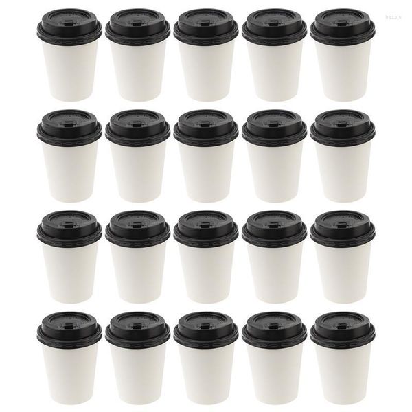 Copos descartáveis palhas 50pcs tampas caneca papel takeaway tratado com café térmico