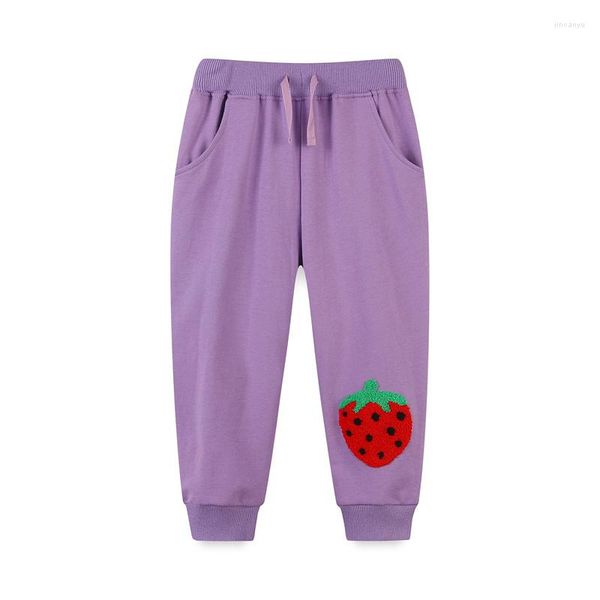 Pantaloni Metri da salto 2-7T Pantaloni sportivi da ragazza Ricamo fragola con coulisse Abbigliamento per bambini Vendita di pantaloni per bambini