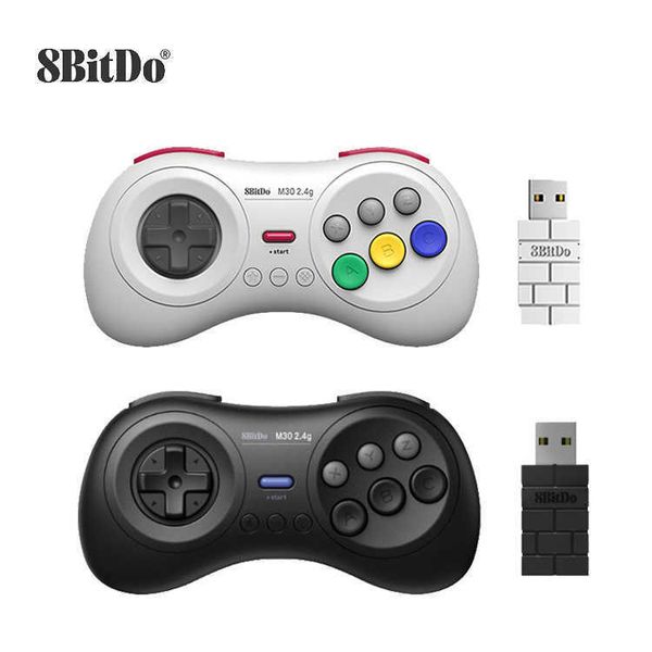 Игровые контроллеры джойстики Новый белый 8btdo M30 2.4G Беспроводной черно -белый геймпад для Gega Genesis Mini и Mega Drive Mini - Беспроводная игровая контроллер HKD230831