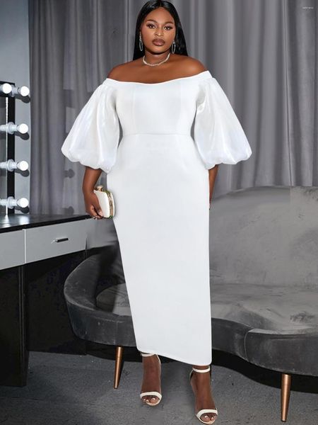 Artı Beden Elbiseler Beyaz Parti Kadınlar için 4xl Omuz Kapalı Kalem Düğün Düğün Konuk Nedime Uzun Balo Kıyafetleri 2023