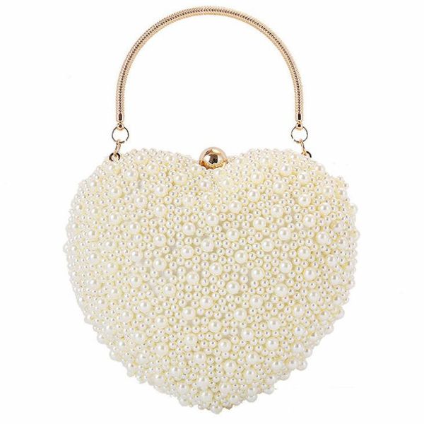 Borse da sera 2023 Perle a forma di cuore Pochette da sposa Borsa con perline laterali complete Mini Portafogli con tracolla a catena per ragazze MN1518 230901