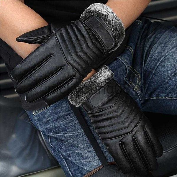 Fünf-Finger-Handschuhe, 1 Paar, Radfahren, Fahren, winddicht, plus Samt, warme Fäustlinge, schwarz, rutschfest, PU-Leder, Touchscreen, Herren, Winter x0902