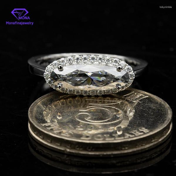 Anelli a grappolo 5 10mm Marquise Cut Grey Lab Moissanite Stone 10K White Gold Prezzo per anello di fidanzamento