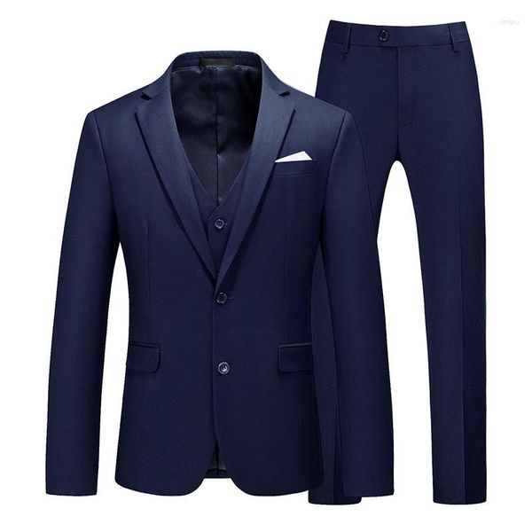 Herrenanzüge 6XL Anzug Hollow Slim Fashion Large Size Blazer Dreiteiliges Set Marineblau