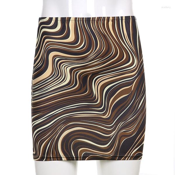 Saias Verão Irregular Abstrato Água Ripple Imprimir Sexy Slim Bag Hip Saia Mulheres