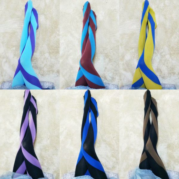 Сексуальные носки 120D, женские бархатные колготки контрастного цвета, колготки с градиентом ярких цветов, тонкие чулки, весна 230901