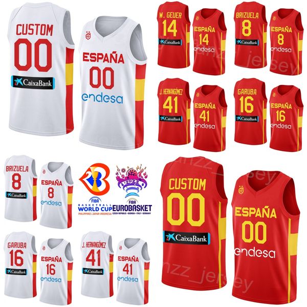 Stampa Espana Basket Spagna Maglia Coppa del Mondo 14 Willy Geuer 41 Juancho Hernangomez 24 JUAN NUNEZ 12 SANTIAGO ALDAMA 23 SERGIO LLULL 10 VICTOR CLAVER 4 ALBERTO DIAZ