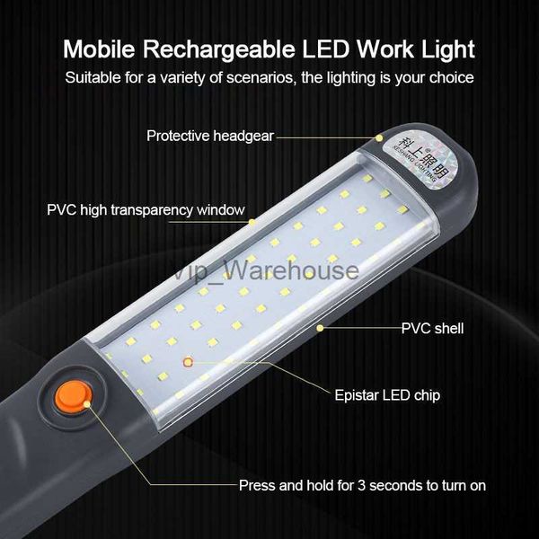 Tochas Luz de inspeção de carro portátil LED luz de trabalho carregamento USB poderosa lâmpada de acampamento lanterna ao ar livre lâmpada de emergência magnética gancho HKD230902