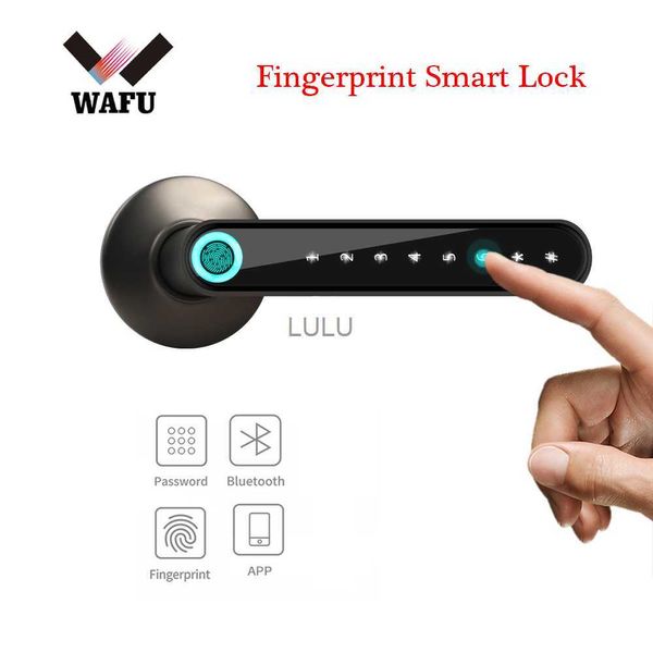 Fechaduras de porta WAFU 016 Fechadura de porta com impressão digital Bluetooth APP Controle de senha de bloqueio Alça Smart Lock Fechaduras de entrada sem chave funciona com iOS / Android HKD230902