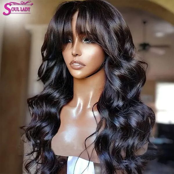 Perucas sintéticas Soul Lady Body Wave Lace Front Peruca de Cabelo Humano com Franja Pré Arrancado 13x4 Lace Frontal Peruca Franja Cabelo Brasileiro Perucas Sem Cola 230901