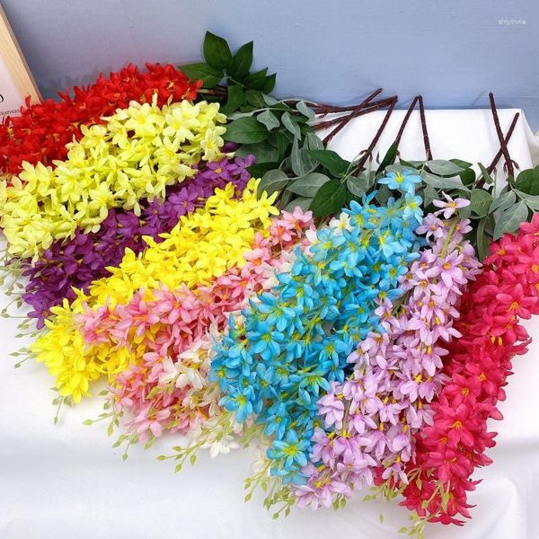 Flores decorativas 2 peças de glicínias suspensas, guirlanda de flores falsas, videiras artificiais, corda de seda de rattan, decorações de festa de casamento