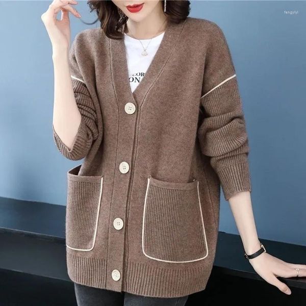 Maglieria da donna 2023 Autunno/Inverno Cardigan Maglione lavorato a maglia Grasso e ispessito Casual Allentato della mamma Versatile Cappotto in stile straniero Femminile