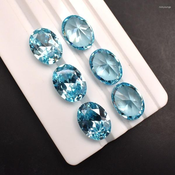 Pedras preciosas soltas CZ luz água-marinha corte oval zircônia cúbica pedras preciosas azuis para pedra de anel
