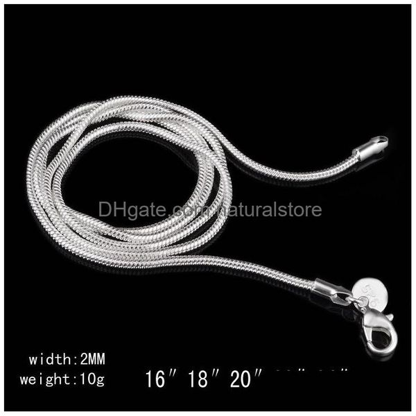 Catene 2 mm catena serpente 925 serpenti placcati argento osso collana girocollo donna design unico da 16 a 24 pollici consegna di gioielli all'ingrosso collo Dhvwa