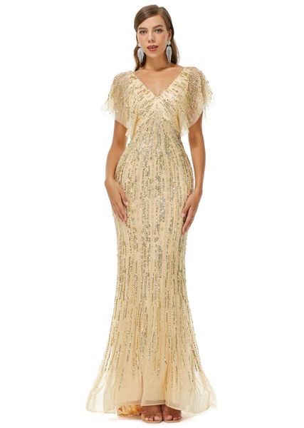Novo vestido de noite leve luxo indústria pesada renda elegante textura estilo celebridade vestido jh7914