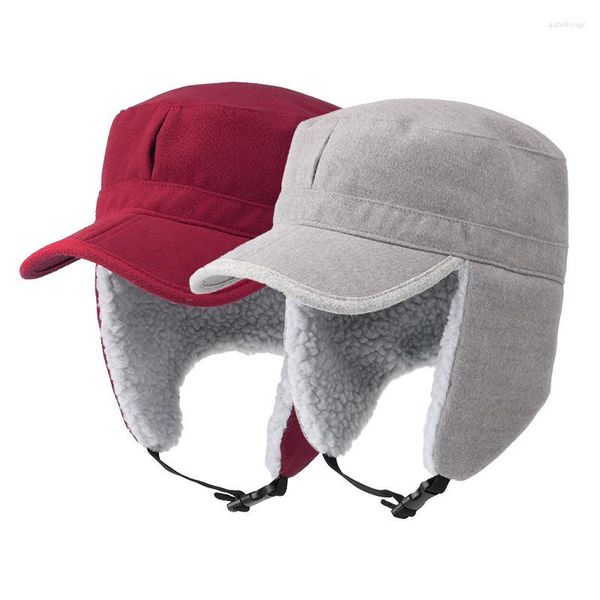 Berets tendência de inverno masculino lei feng chapéu feminino espessamento de pelúcia quente proteção de orelha ao ar livre caminhadas equitação esportes de esqui boné militar