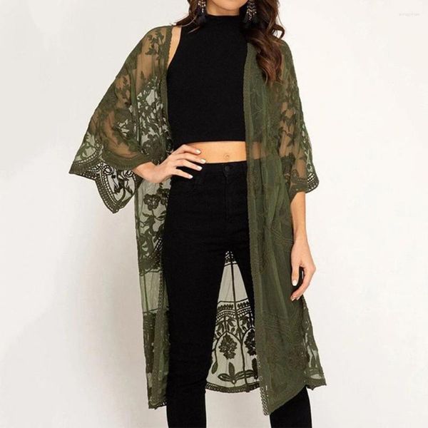 Damenblusen WeHello 2023 Sommer Bohemian Casual Mantel Strickjacke für Badeanzug Frau Strand Bademode Tops Langarm Schal Chiffon Hemd