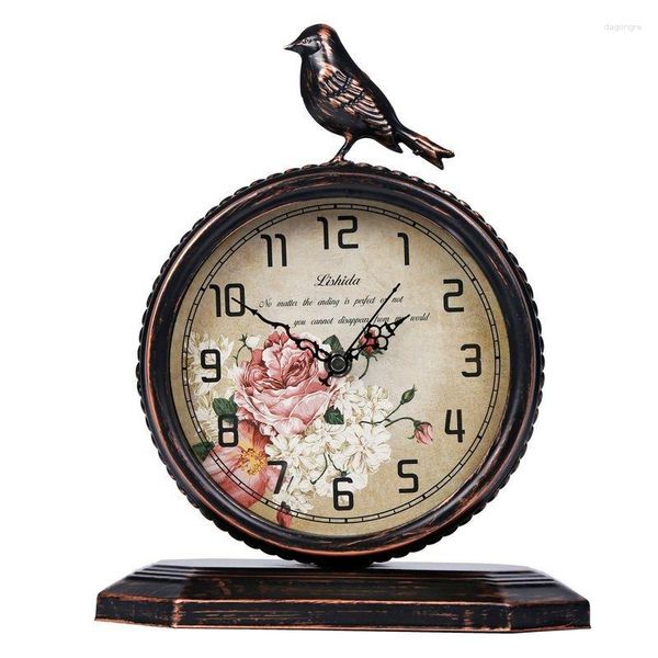 Relógios de mesa retro ferro silencioso relógio de mesa moda personalidade europeia cabeceira antigo pássaro