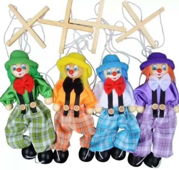DHL 7 Стиль 25см Смешная вечеринка с винтажными красочными тяговыми куколкой клоун деревянный марионетт