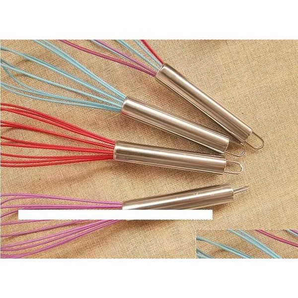 Utensili per uova 10 pollici Sile rivestito Frusta Frullino per le uova Maniglia in acciaio inossidabile Gadget da cucina Consegna goccia Giardino di casa Sala da pranzo Dh6Ij