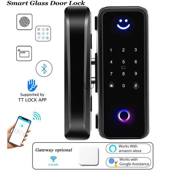 Fechaduras de porta de vidro Fechadura de porta de vidro Bluetooth Wifi Gateway TTLock Senha de impressão digital Fechadura digital elétrica Alexa Google Fechadura de porta inteligente de madeira HKD230902