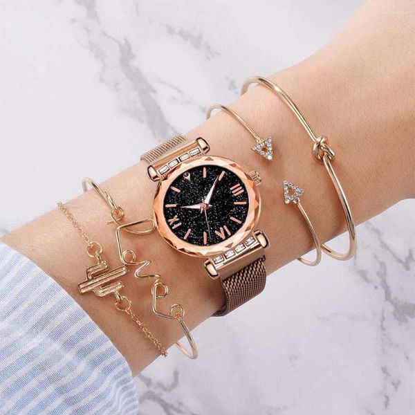 Нарученные часы Lucky Lace Women Watch Bracelet Masse Magnet Buckle Rose Gold Дамы наручные часы Starry Sky Roman Scloce Clock