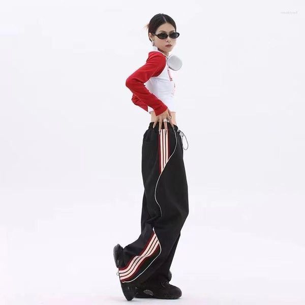 Pantaloni da donna American Hiphop Street Country Tide Marchio Sport a righe laterali Sciolto Tubo dritto Drappeggio Pantaloni casual a gamba larga