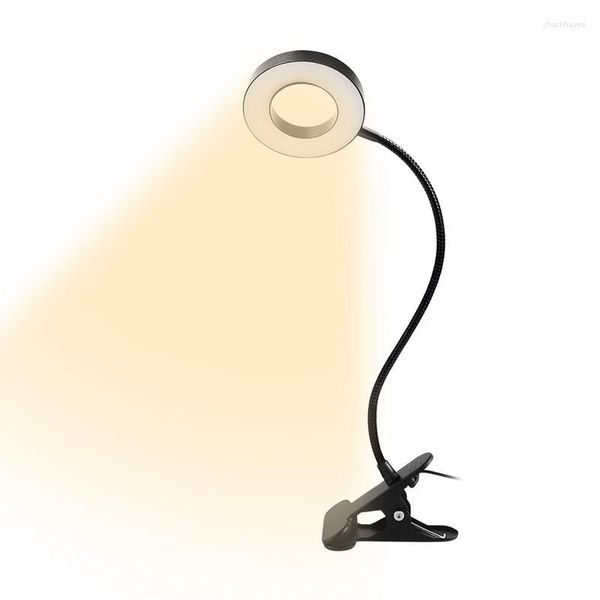 Tischlampen Desktop Clip On Light Schwanenhals Nacht mit Augenschutz zum Lesen 48 LED-Chips 10 Beleuchtungsmodi 360-Grad