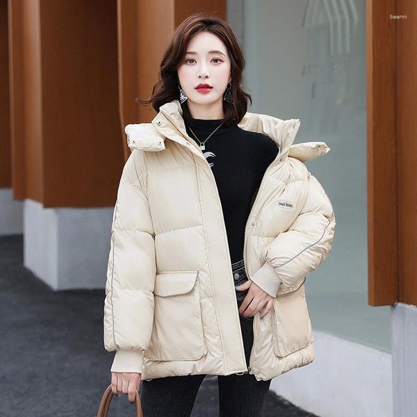 Feminino para baixo casual algodão acolchoado casaco feminino manga cheia solta com capuz jaqueta 2023 inverno sólido coreano moda casacos feminino cx2429
