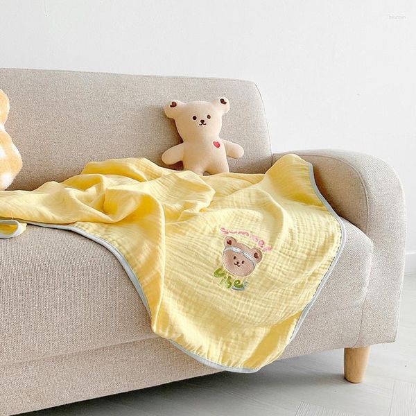 Cobertores cobertor do bebê bordado colorido envoltório dos desenhos animados urso swaddle criança carrinho de criança capa gaze algodão nascido infantil swaddling