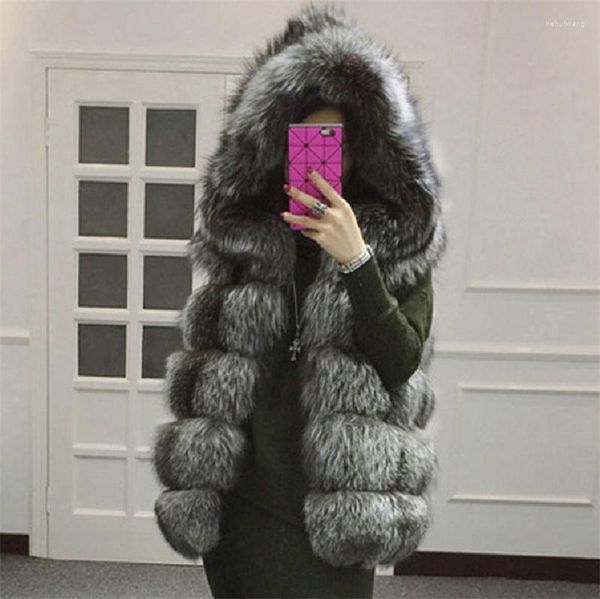Colete falso com capuz de pele feminina para design de moda feminino casaco de inverno quente para mulheres